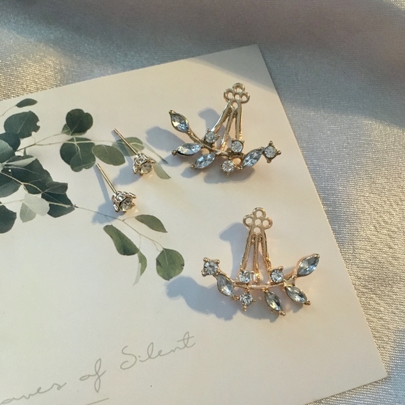 Leaflet Zirconia Branch Rose Gold Peekaboo Earring - Picture 4 of 6